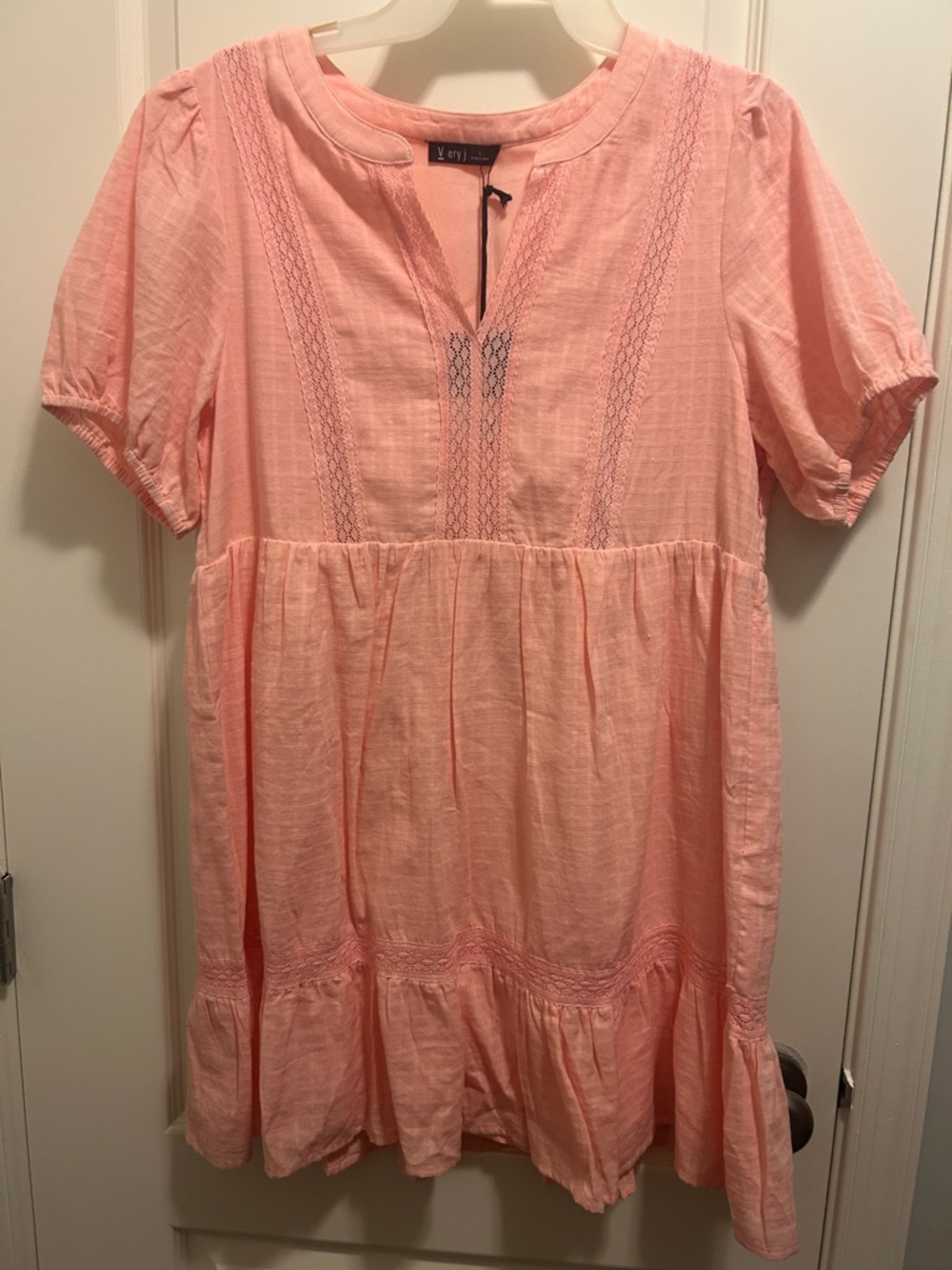 Very J Peach Pink Short Sleeve Cotton Mini Dress